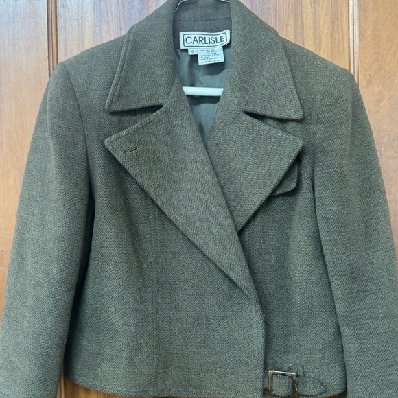 Vintage Carlisle Woven wool/angora cropped blazer w/waist buckle -hunter green 6 - Picture 10 of 11